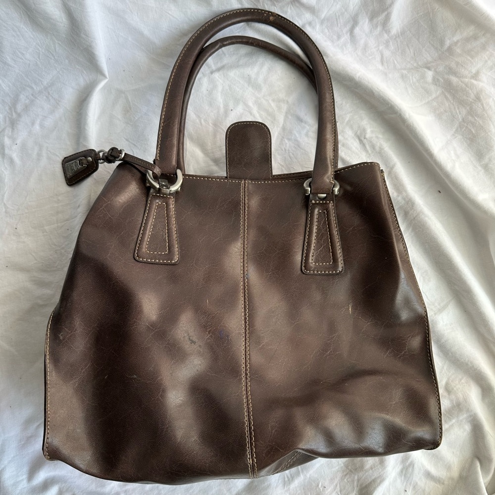 Liz Claiborne Brown Leather Satchel Tote Shoulder Bag OS